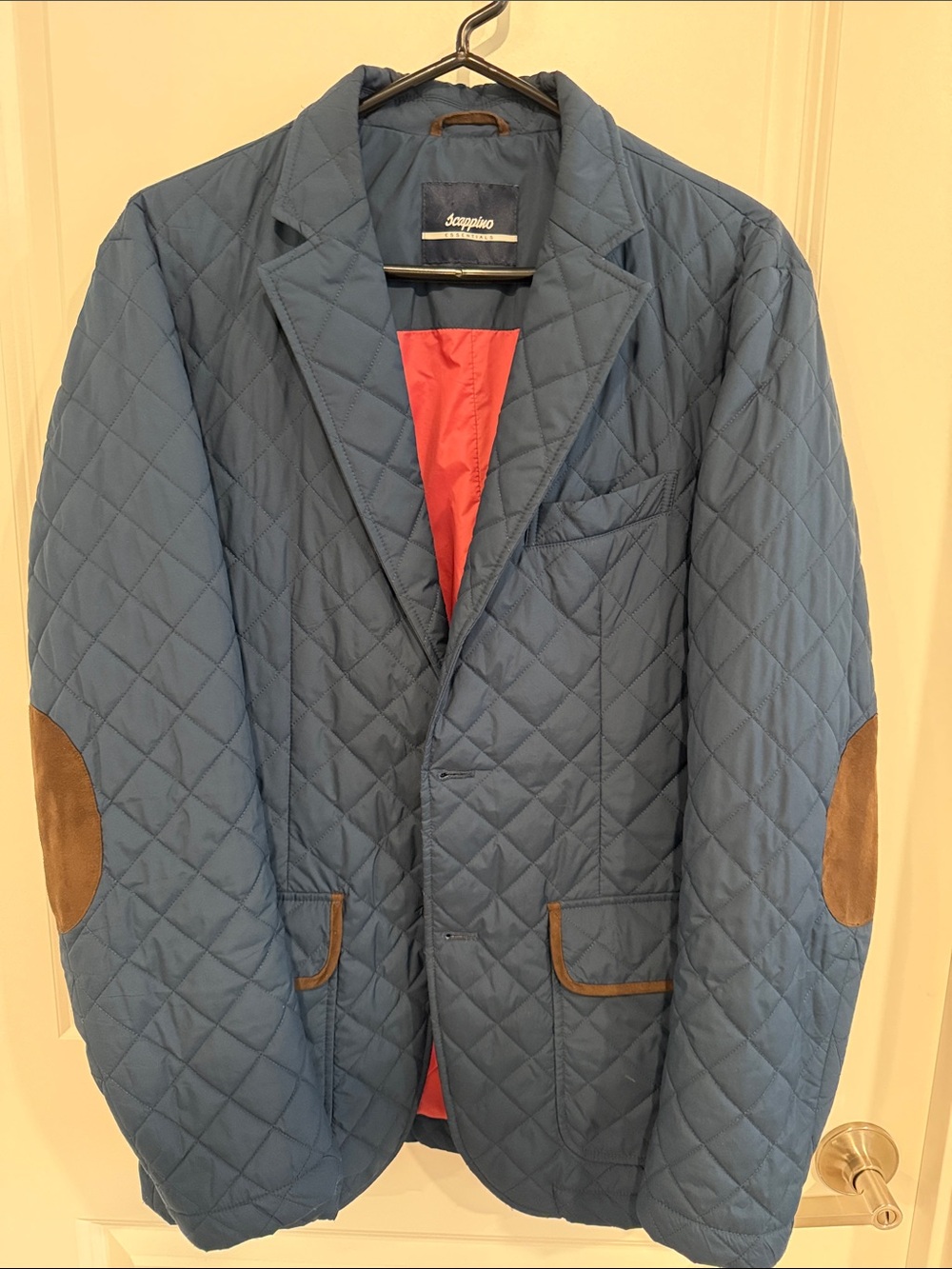 Scappino Quilted Blue Blazer with Brown Elbow Patches
